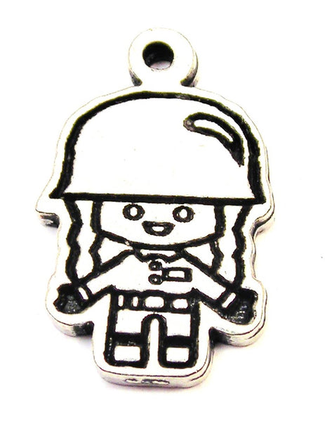 Little Soldier Girl With Braids Genuine American Pewter Charm