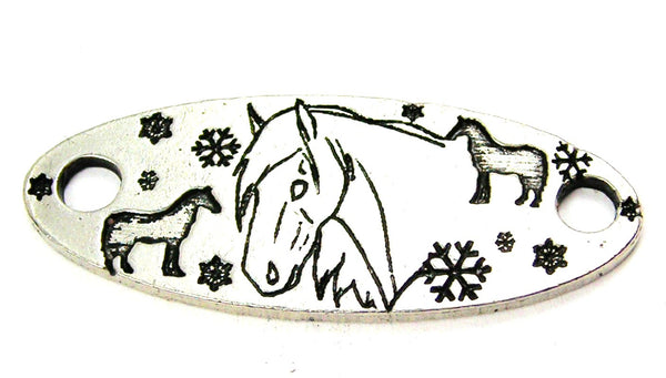 Snowflakes And Horses - 2 Hole Connector Genuine American Pewter Charm