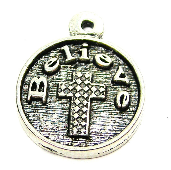 Believe With Textured Cross Genuine American Pewter Charm