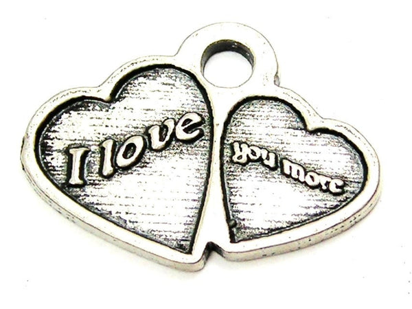 I Love You More Double Hearts Genuine American Pewter Charm