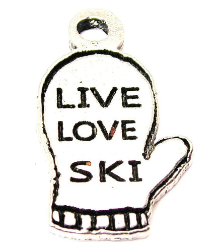 Live Love Ski Mitten Genuine American Pewter Charm