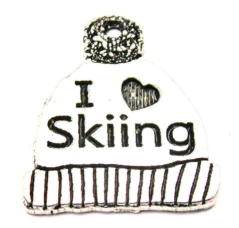 I Love Skiing Winter Hat Genuine American Pewter Charm