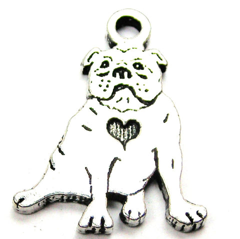 Sitting Bulldog With Heart Genuine American Pewter Charm