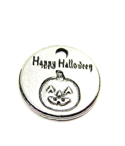 Happy Halloween Circle Genuine American Pewter Charm