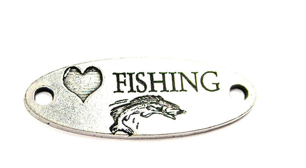 Love Fishing - 2 Hole Connector Genuine American Pewter Charm