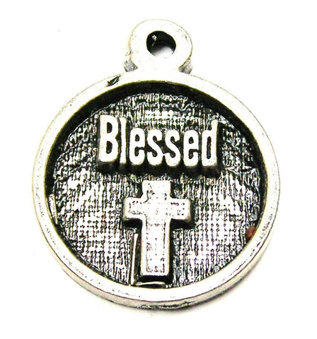 Blessed With Cross Genuine American Pewter Charm