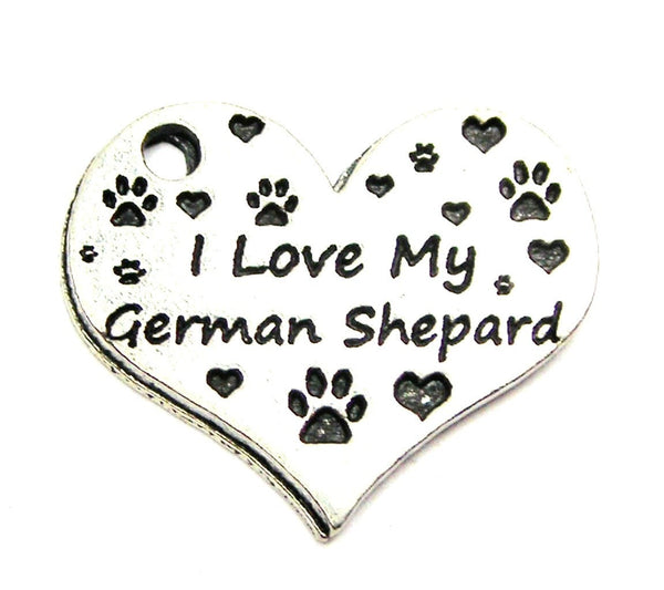 I Love My German Shepard Heart Genuine American Pewter Charm