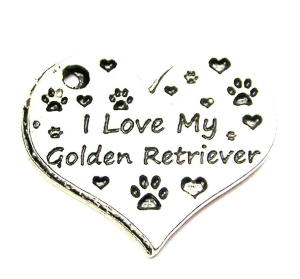 I Love My Golden Retriever Heart Genuine American Pewter Charm