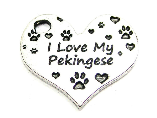 I Love My Pekingese Heart Genuine American Pewter Charm