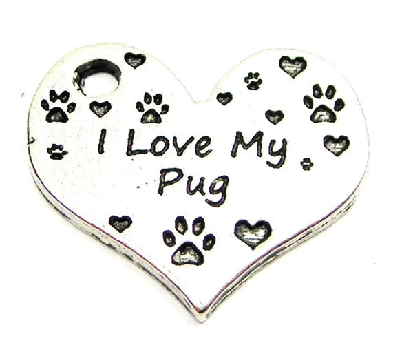 I Love My Pug Heart Genuine American Pewter Charm