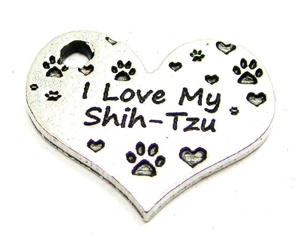 I Love My Shih-Tzu Heart Genuine American Pewter Charm