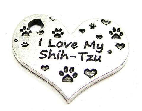 I Love My Shih-Tzu Heart Genuine American Pewter Charm