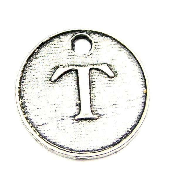 Initial T Circle Genuine American Pewter Charm