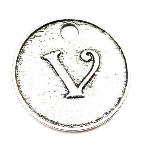 Initial V Circle Genuine American Pewter Charm