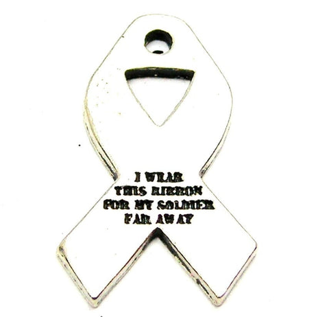 I Wear This Ribbon For My Marine Far Away Genuine American Pewter Charm