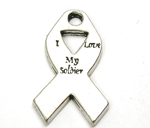 I Love My Soldier Awareness Ribbon Genuine American Pewter Charm