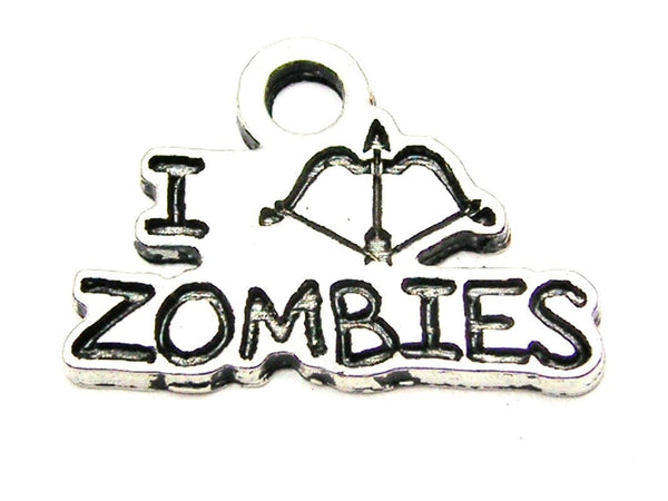 I Shoot Zombies Bow And Arrow Style Genuine American Pewter Charm