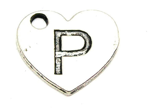 Heart Shaped Initial P Genuine American Pewter Charm