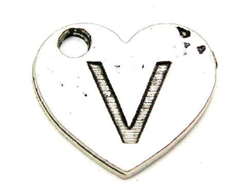 Heart Shaped Initial V Genuine American Pewter Charm