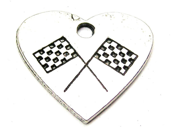 Crossed Race Flags In A Heart Genuine American Pewter Charm