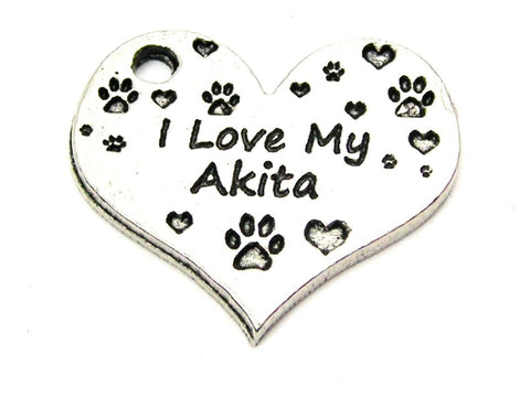 I Love My Akita Heart Genuine American Pewter Charm