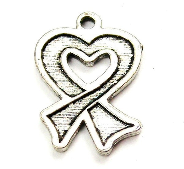 Mini Heart Shaped Awareness Ribbon Genuine American Pewter Charm