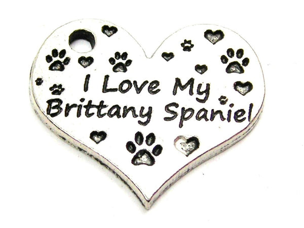 I Love My Brittany Spaniel Heart Genuine American Pewter Charm