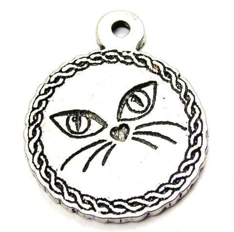 Kitty Face Circle Genuine American Pewter Charm
