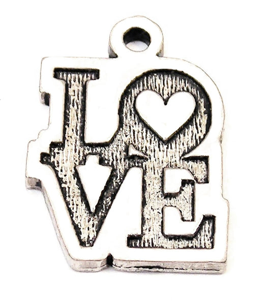 Love With Heart O Stacked Genuine American Pewter Charm