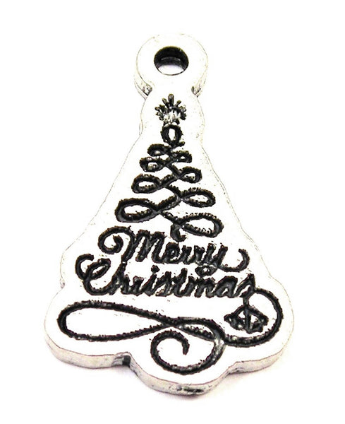 Swirled Merry Christmas Tree Genuine American Pewter Charm
