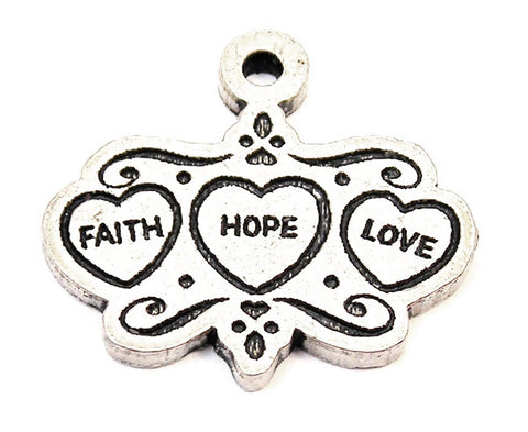 Faith Hope Love Triple Hearts Genuine American Pewter Charm