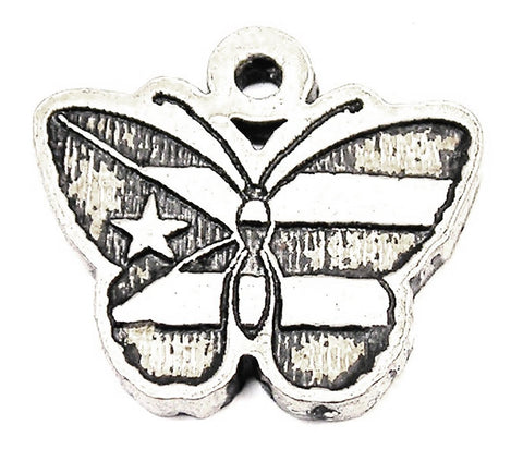 Puerto Rican Flag Butterfly Genuine American Pewter Charm