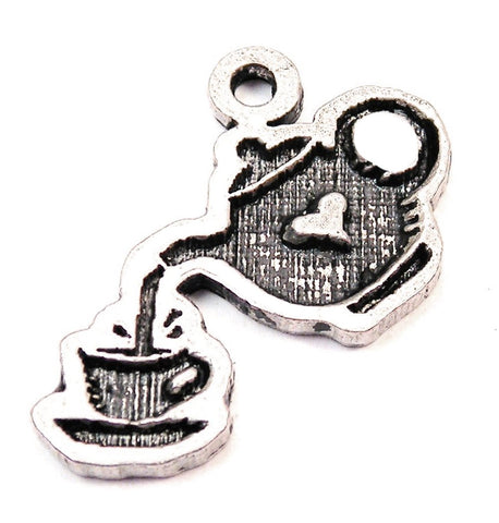 Pouring Tea Kettle Engraved Genuine American Pewter Charm