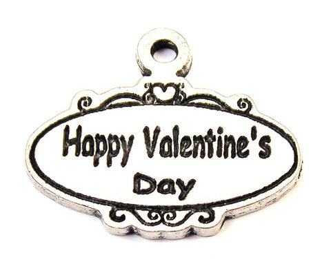 Happy Valentine's Day Oval Scrolled Plaque Genuine American Pewter Charm