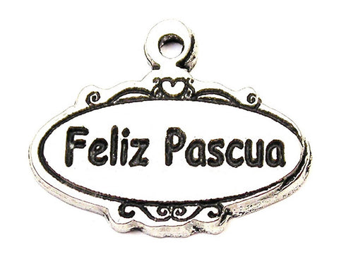 Feliz Pascua Oval Scrolled Plaque Genuine American Pewter Charm