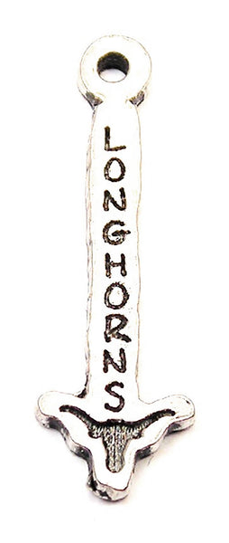 Longhorns Long Tab With Head Genuine American Pewter Charm