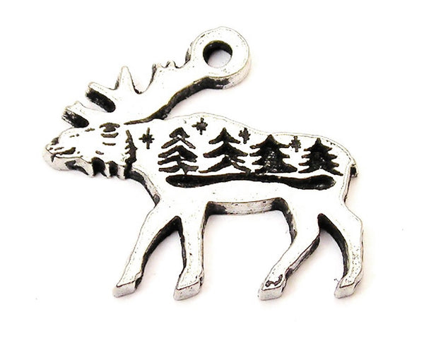 Moose With Scenery Genuine American Pewter Charm