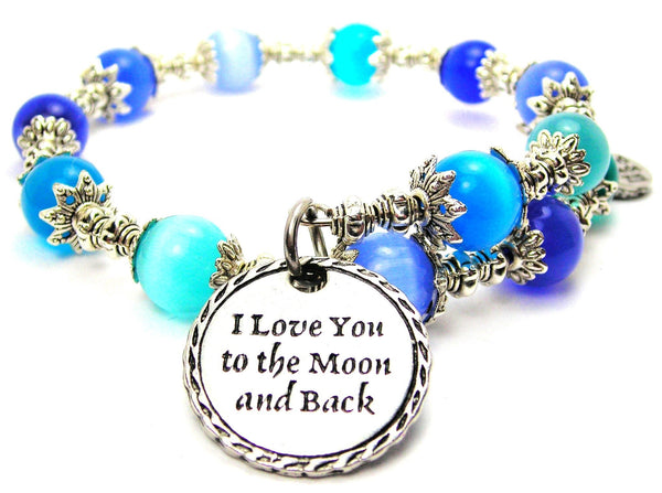 I Love You To The Moon And Back Detailed Trim Cat's Eye Beaded Wrap Bracelet