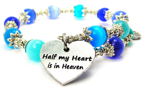 Half My Heart Is In Heaven Cat's Eye Beaded Wrap Bracelet