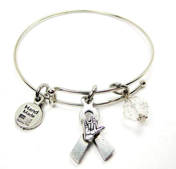 I Love You Sign Language Awareness Ribbon Bangle Bracelet