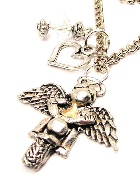 Dirtbike Angel Heart And Crystal Necklace