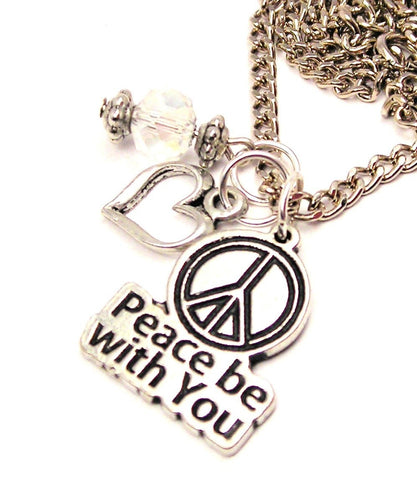 Peace Be With You Heart And Crystal Necklace