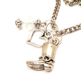 Motorcycle Boot Heart And Crystal Necklace