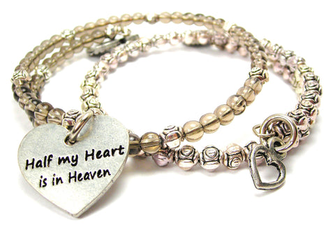 Half My Heart Is In Heaven Delicate Glass And Roses Wrap Bracelet Set