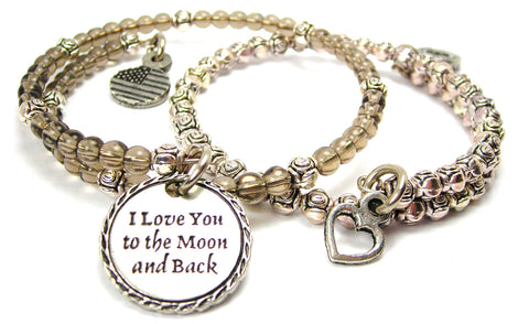 I Love You To The Moon And Back Detailed Trim Delicate Glass And Roses Wrap Bracelet Set