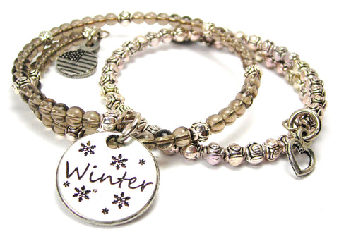 Winter Circle Delicate Glass And Roses Wrap Bracelet Set