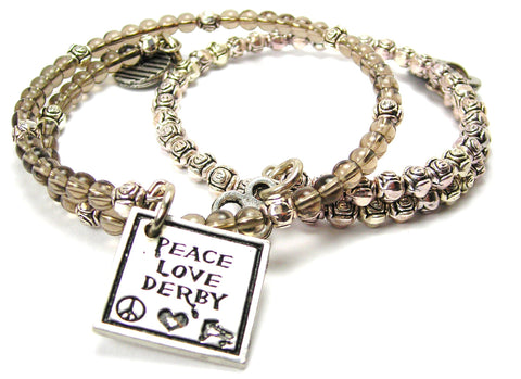 Peace Love Derby Delicate Glass And Roses Wrap Bracelet Set