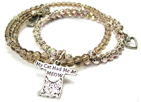 My Cat Had Me At Meow Delicate Glass And Roses Wrap Bracelet Set