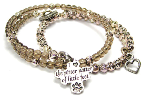 I Love The Pitter Patter Of Little Feet With Paw Print Delicate Glass And Roses Wrap Bracelet Set