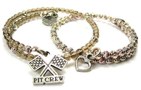 Pit Crew Delicate Glass And Roses Wrap Bracelet Set